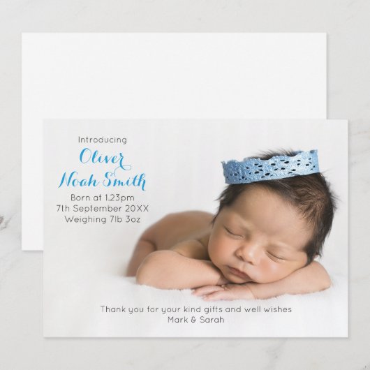 Nieuwe mededeling van de baby-jongen/bedankt uw ka bedankkaart (Voorkant / Achterkant)