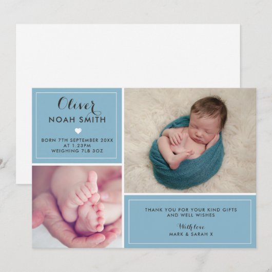 Nieuwe mededeling van de baby-jongen/bedankt uw ka bedankkaart (Voorkant / Achterkant)