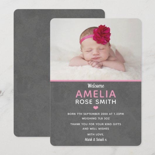 Nieuwe mededeling van het meisje voor baby's en da aankondiging (Voorkant / Achterkant)