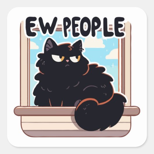 Nieuwe mensen Grumpy Black Cat Vierkante Sticker (Voorkant)