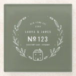 Nieuwe, met de hand getrokken flora glazen onderzetter<br><div class="desc">Een nieuw,  met de hand getekend bloemontwerp. Met ruimte voor de naam van de paren,  huisnummer,  adres en jaar. Een deel van een collectie. "achtergrondkleur kan worden gewijzigd</div>