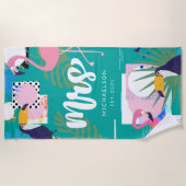 Nieuwe mevrouw | Tropische bladeren Strandlaken (Voorkant)