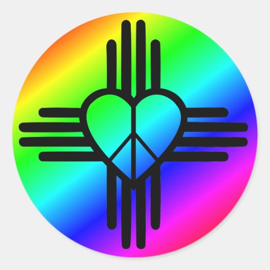 Nieuwe Mexicaanse regenboog Zia met vredeshart Ronde Sticker (Voorkant)
