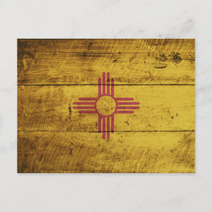 Nieuwe Mexicaanse vlag op oude houten korrels Briefkaart