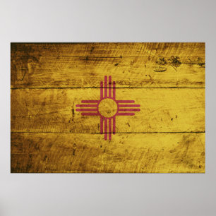 Nieuwe Mexicaanse vlag op oude houten korrels Poster