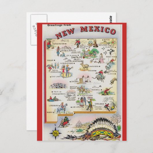 Nieuwe Mexico State Map Briefkaart (Voorkant / Achterkant)