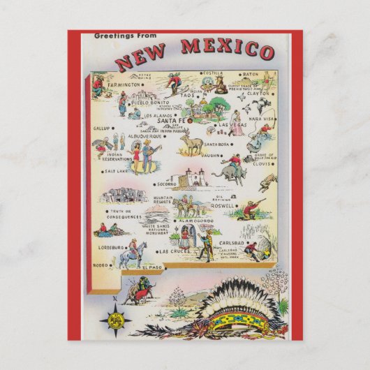 Nieuwe Mexico State Map Briefkaart (Voorkant)