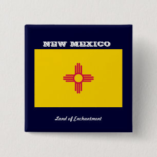 NIEUWE MEXICO-VLAG EN SLOGAN VIERKANTE BUTTON 5,1 CM