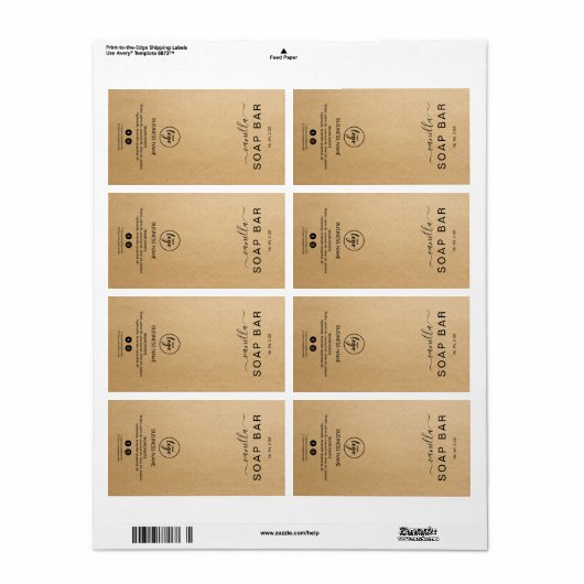 Nieuwe minimalistische Kraft Soap Bar-labels Etiket (Full Sheet)