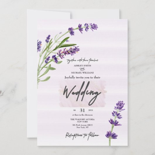 Nieuwe Mode Levander Calligraphic Wedding Kaart (Voorkant)