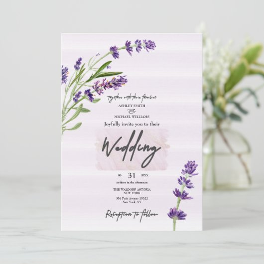 Nieuwe Mode Levander Calligraphic Wedding Kaart (Staand voorkant)