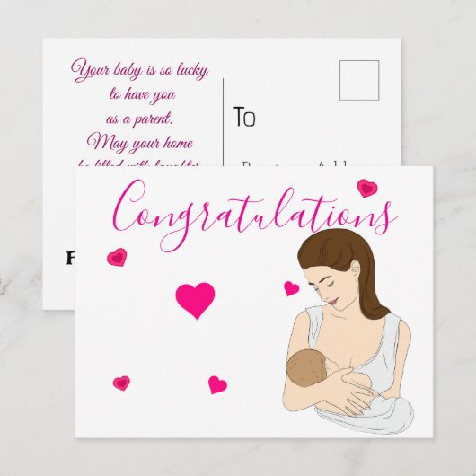 Nieuwe moeder briefkaart (Voorkant / Achterkant)