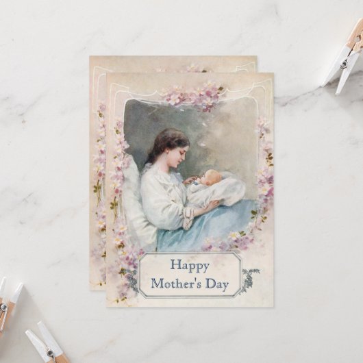 nieuwe moeder en kind met aangepaste tekst kaart (Voorkant / Achterkant in situ)