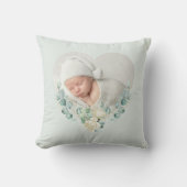 Nieuwe Moeder Foto Geboorte Stats Bloemen Groen Kussen (Voorkant)