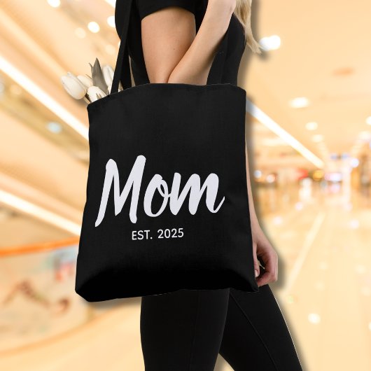 Nieuwe Moeder Gevestigde Datum Witte Script Tote Bag