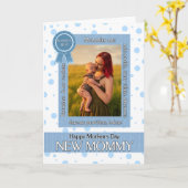 Nieuwe Moederdag foto van mama Blue Polka Dot Kaart (Gele Bloem)