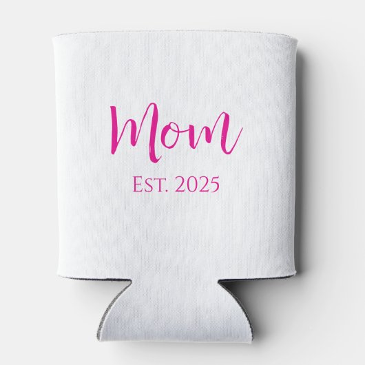 Nieuwe Mom Hot Pink Elegant Script Moederdag Blikjeskoeler (Achterkant)
