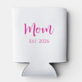 Nieuwe Mom Hot Pink Elegant Script Moederdag Blikjeskoeler (Achterkant)