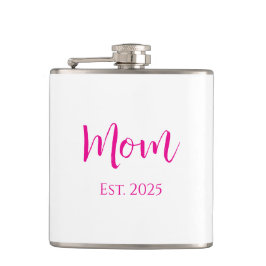 Nieuwe Mom Hot Pink Elegant Script Moederdag Heupfles