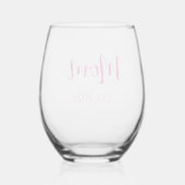 Nieuwe Mom Hot Pink Elegant Script Moederdag Wijnglas Zonder Voet (Achterkant)