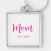 Nieuwe Mom Hot Pink Typografie Elegant Moederdag Sleutelhanger (Voorkant)