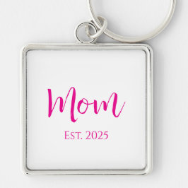 Nieuwe Mom Hot Pink Typografie Elegant Moederdag Sleutelhanger