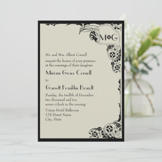 Nieuwe Monogram Weddenschap Kaart (Staand voorkant)