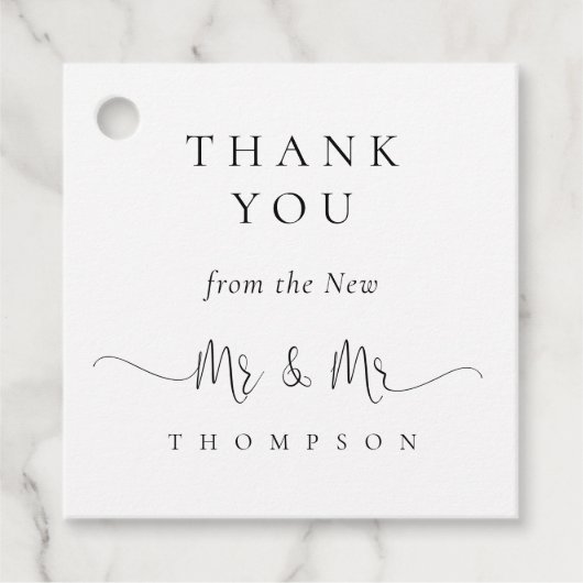 Nieuwe Mr Elegant Script Gay Wedding Dank u Bedankjes Labels (Voorkant)