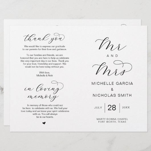 Nieuwe Mr en Mrs., Foldable Wedding Programs (Voorkant / Achterkant)