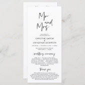 Nieuwe Mr en Mrs, Modern Minimalistisch Huwelijksp Programmakaart (Voorkant / Achterkant)