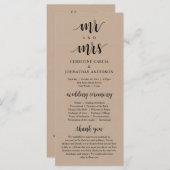 Nieuwe Mr. en Mrs., Modern Wedding Ceremonie, Kraf Programmakaart (Voorkant / Achterkant)