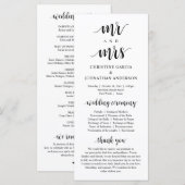 Nieuwe Mr en Mrs., Modern Wedding Ceremonie Programmakaart (Voorkant / Achterkant)