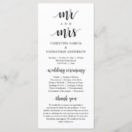 Nieuwe Mr en Mrs., Modern Wedding Ceremonie Programmakaart
