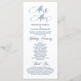 Nieuwe Mr. en Mrs., Navy Blue, Wedding Ceremony Pr Programmakaart