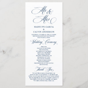 Nieuwe Mr. en Mrs., Navy Blue, Wedding Ceremony Pr Programmakaart
