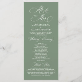 Nieuwe Mr. en Mrs., Sage Green, Wedding Ceremonie Programmakaart
