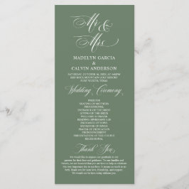 Nieuwe Mr. en Mrs., Sage Green, Wedding Ceremonie Programmakaart