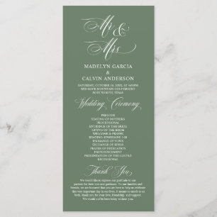 Nieuwe Mr. en Mrs., Sage Green, Wedding Ceremonie Programmakaart