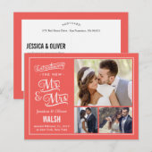 Nieuwe Mr. en Mrs. Wedding Aankondiging - Coral (Voorkant / Achterkant)