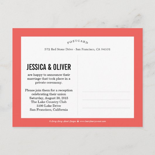 Nieuwe Mr. en Mrs. Wedding Aankondiging - Coral (Achterkant)
