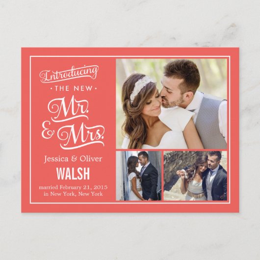 Nieuwe Mr. en Mrs. Wedding Aankondiging - Coral (Voorkant)
