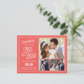 Nieuwe Mr. en Mrs. Wedding Aankondiging - Coral (Staand voorkant)
