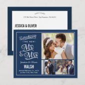 Nieuwe Mr. en Mrs. Wedding Aankondiging - Navy Blu (Voorkant / Achterkant)