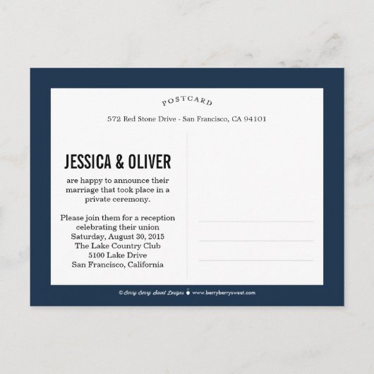 Nieuwe Mr. en Mrs. Wedding Aankondiging - Navy Blu (Achterkant)