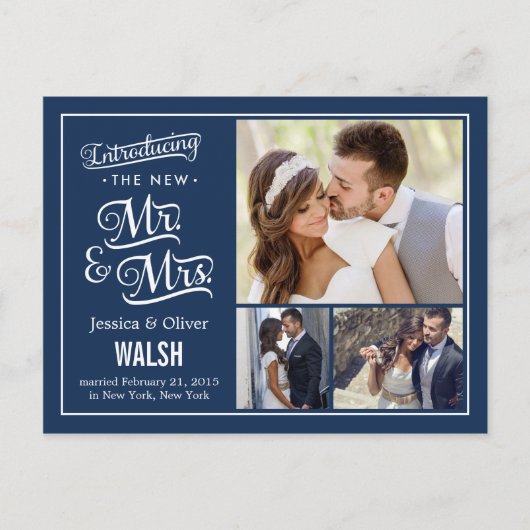 Nieuwe Mr. en Mrs. Wedding Aankondiging - Navy Blu (Voorkant)