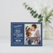 Nieuwe Mr. en Mrs. Wedding Aankondiging - Navy Blu (Staand voorkant)