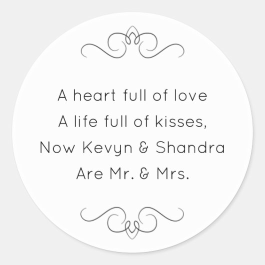 Nieuwe Mr en Mrs Wedding Kisses Poem Ronde Sticker (Voorkant)