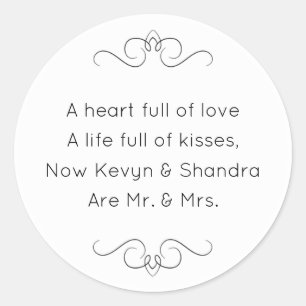 Nieuwe Mr en Mrs Wedding Kisses Poem Ronde Sticker