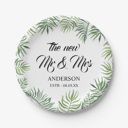 Nieuwe Mr & Mrs Foliage Wedding Party Papieren Bordje (Voorkant)