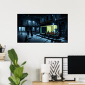 'Nieuwe Nachtwacht in Café Terras in de Winter' Poster (Thuiskantoor)